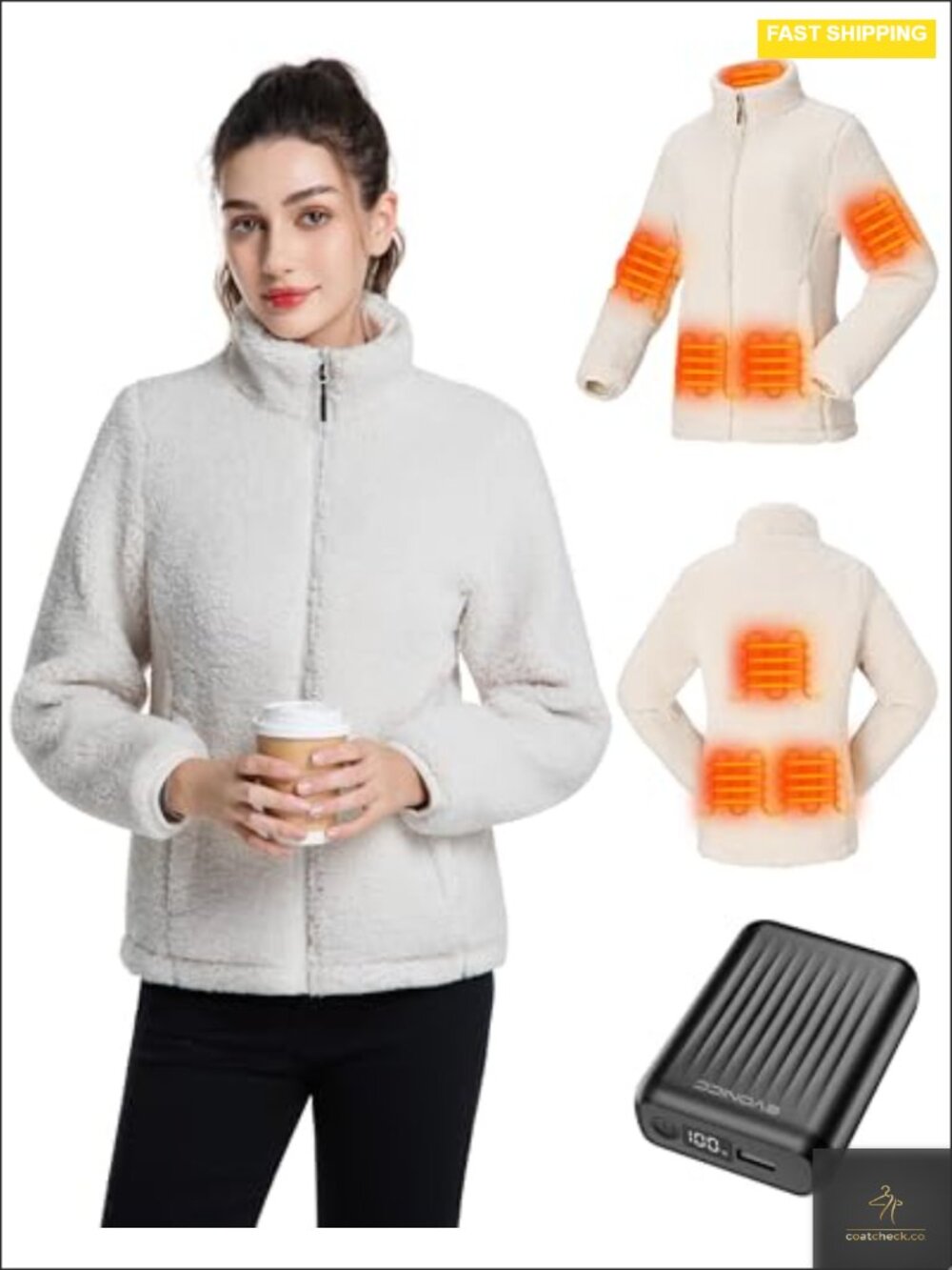 Sherpa Fleece Heated Jacket 8 Heating Zones 12V Battery 3 Settings